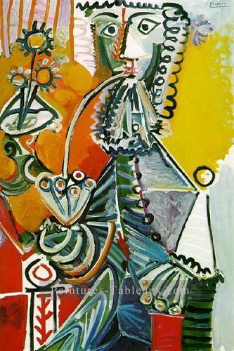 Mousquetaire a la pipe et fleurs 1968 cubisme Pablo Picasso Peintures à l'huile